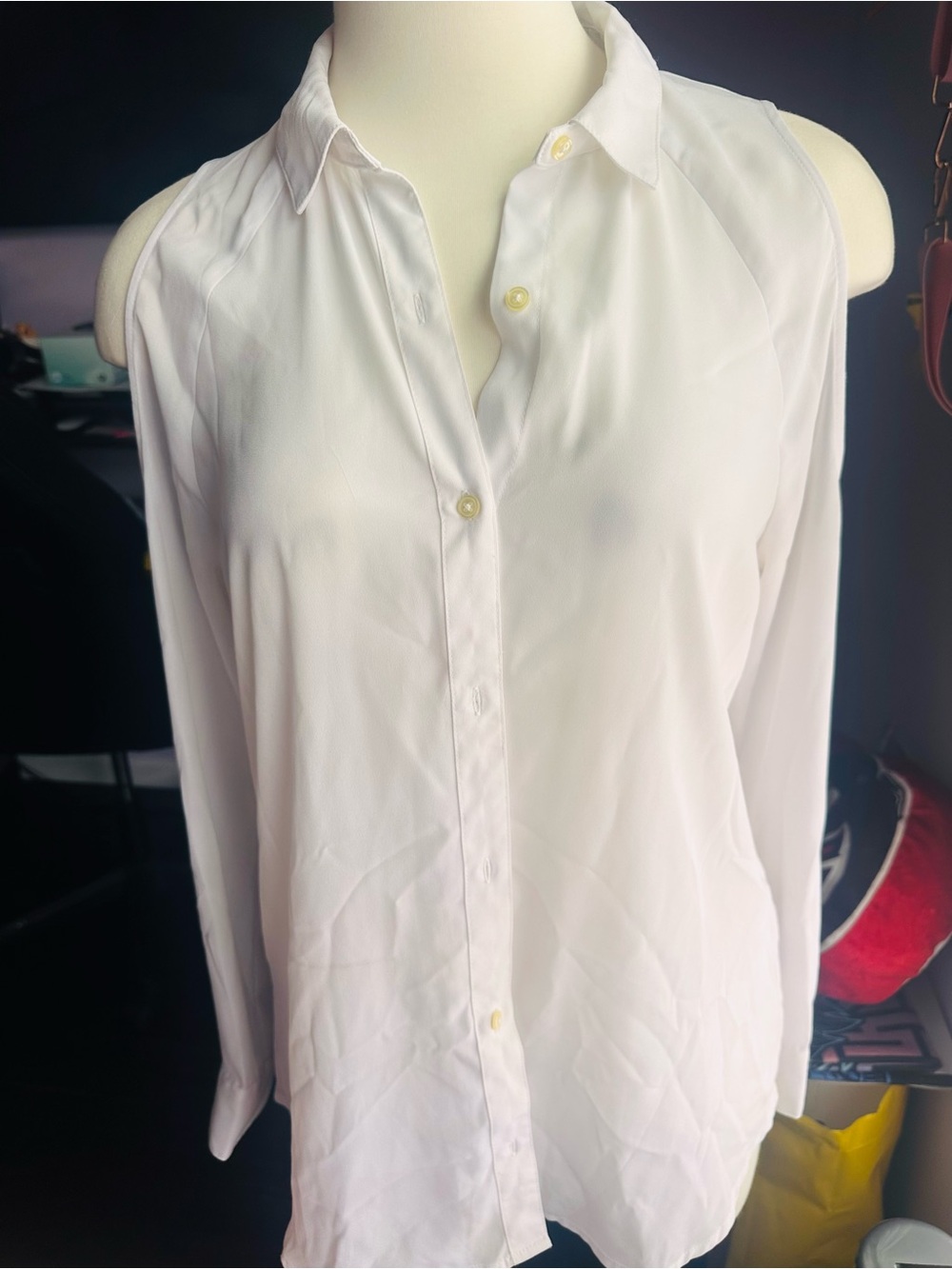 Banana Republic White Cold-Shoulder Button-Down Shirt